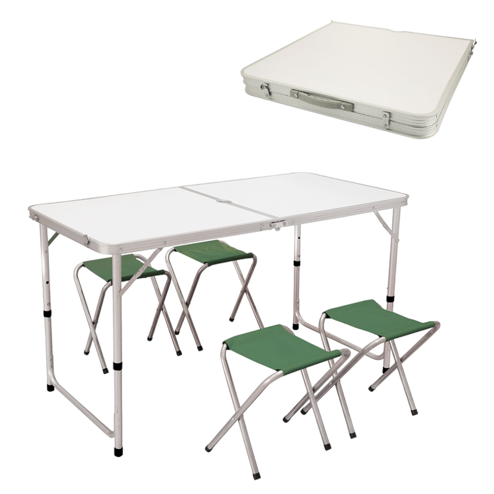 Kit da campeggio tavolo con 4 sgabelli chiudibili in alluminio set val –  Briconess Business Italia