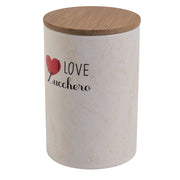 Barattolo grande da cucina 740 ml in dolomite con tappo ermetico in bamboo I Love