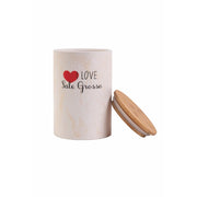 Barattolo grande da cucina 740 ml in dolomite con tappo ermetico in bamboo I Love