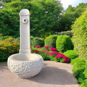 Fontana da giardino a colonna h96 cm con vasca in cemento bianco Decogarden Glauco