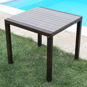 Tavolo quadrato 80x80 cm da esterno giardino con struttura in alluminio rivestito in wicker con piano effetto doghe Maiorca