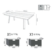 Tavolo 200x100 cm da esterno giardino con struttura in alluminio e piano in legno di teak a doghe Antigua