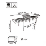 Tavolo estensibile 160/240 cm da esterno con struttura e piano in alluminio effetto doghe Rigel