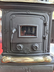 Stufa riscaldamento a Legna in ghisa e ottone 6 kW riscaldamento vintage old style Parlor small