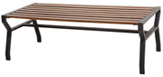 Tavolino basso da salotto con piano a doghe in legno e struttura in acciaio Valy