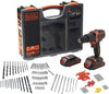 Trapano Avvitatore con valigetta premium contenente doppia batteria + 160 accessori BLACK+DECKER BDCHD18BOA