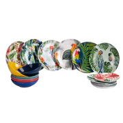 Servizio set di piatti in porcellana decorata 6 posti 18 pezzi Parrot Jungle