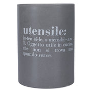 Barattolo porta utensili da cucina in ceramica grigia opaca decorata con scritte Victionary