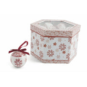 Scatola box 14 palle di Natale con decoro bianco e rosso diametro 7,5 cm Santa's House