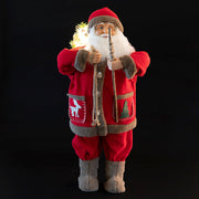 Babbo Natale con cappotto in tessuto rosso e sacco con15 led altezza 80 cm XMas