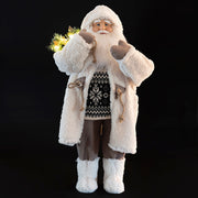 Babbo Natale con cappotto bianco e sacco con 15 led altezza 80 cm XMas