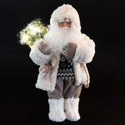 Statuina Babbo Natale 9 led decorativo con cappotto bianco in stoffa h46 cm XMas