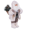 Statuina Babbo Natale 9 led decorativo con cappotto bianco in stoffa h46 cm XMas