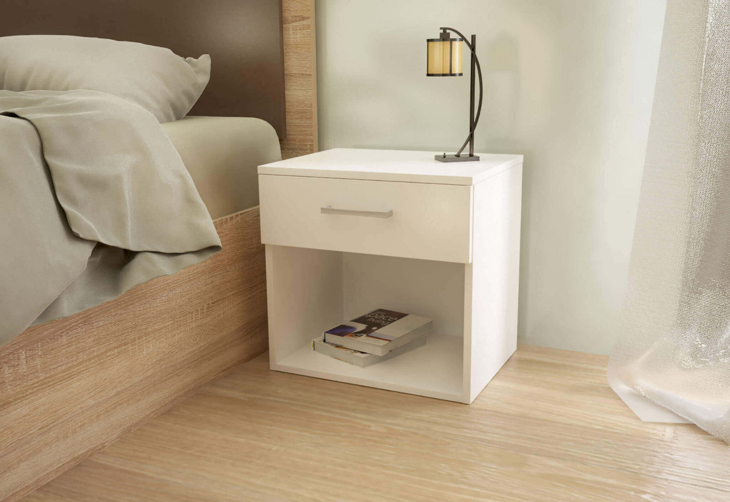 Mobiletto comodino da interno camera da letto in legno di pino con 2  cassetti Linea Classic