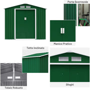 Casetta box deposito porta attrezzi in lamiera cm 340x319 verde con 2 porte scorrevoli