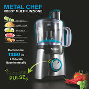 Robot multifunzione a due velocità con lame in acciaio inox 1250 ml 600W Metal Chef