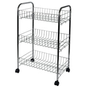 Carrello da cucina portafrutta salvaspazio in acciaio cromato con ruote 3 ripiani cm 40x26x62 h