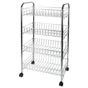 Carrello da cucina portafrutta salvaspazio in acciaio cromato con ruote 4 ripiani cm 41x26,5x75 h