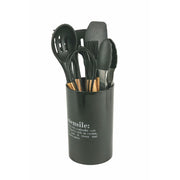 Set porta utensili con 7 accessori in silicone nero e manico in legno o alluminio Victionary