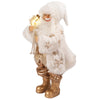 Statuina Babbo Natale decorativo bianco e oro 12 led in stoffa h62 cm XMas