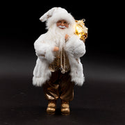 Statuina decorativa Babbo Natale bianco e oro 9 led con cappotto in stoffa h46 cm XMas