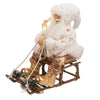 Statuina Babbo Natale bianco e oro con slitta in legno 12 led in stoffa h60 cm XMas