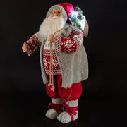 Babbo Natale con cappotto in tessuto e sacco con15 led altezza 80 cm XMas