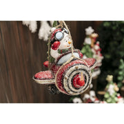 Aereoplano led decorativo con pupazzo di neve in magnesia h.30 cm XMas