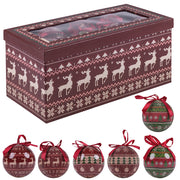 Scatola box 14 palle color bordeaux di Natale diametro 7,5 cm con laccetto e fiocco XMas Chic