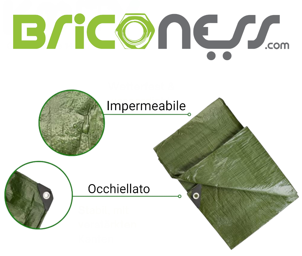 Telo occhiellato pesante impermeabile rinforzato in polietilene verde –  Briconess Business Italia