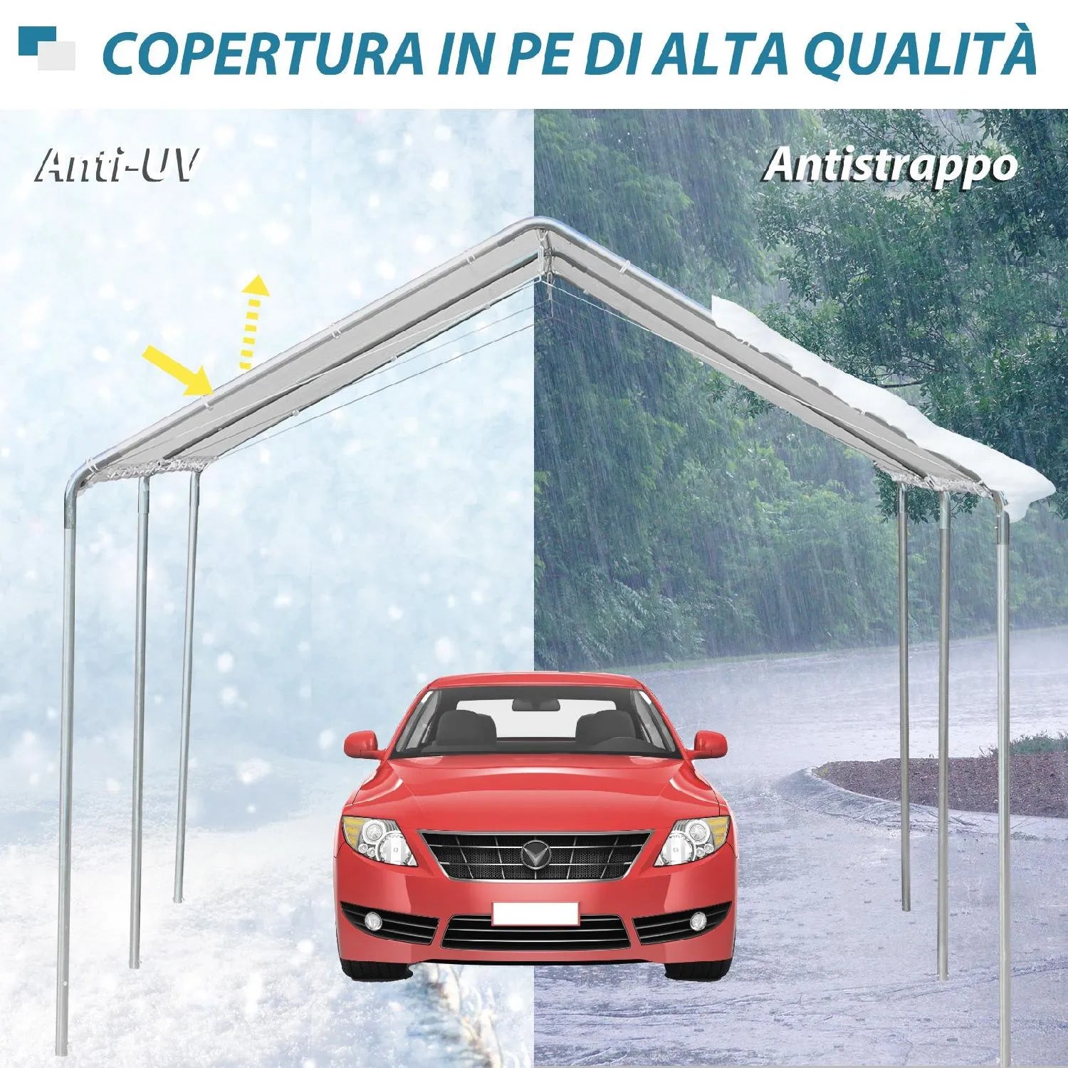 Gazebo da esterno 3x6 mt per auto box parcheggio con struttura tubolar –  Briconess Business Italia