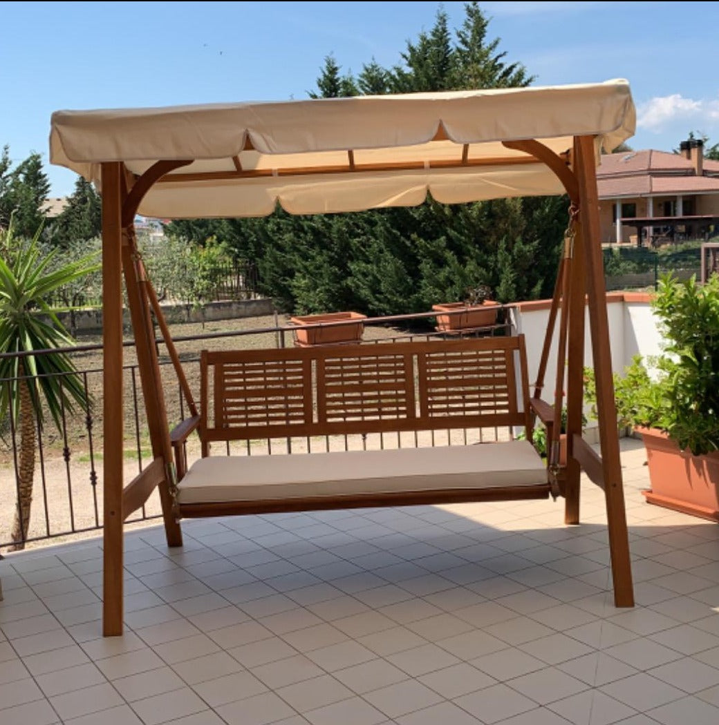 Dondolo 3 posti da esterno giardino con struttura in legno di acacia e –  Briconess Business Italia