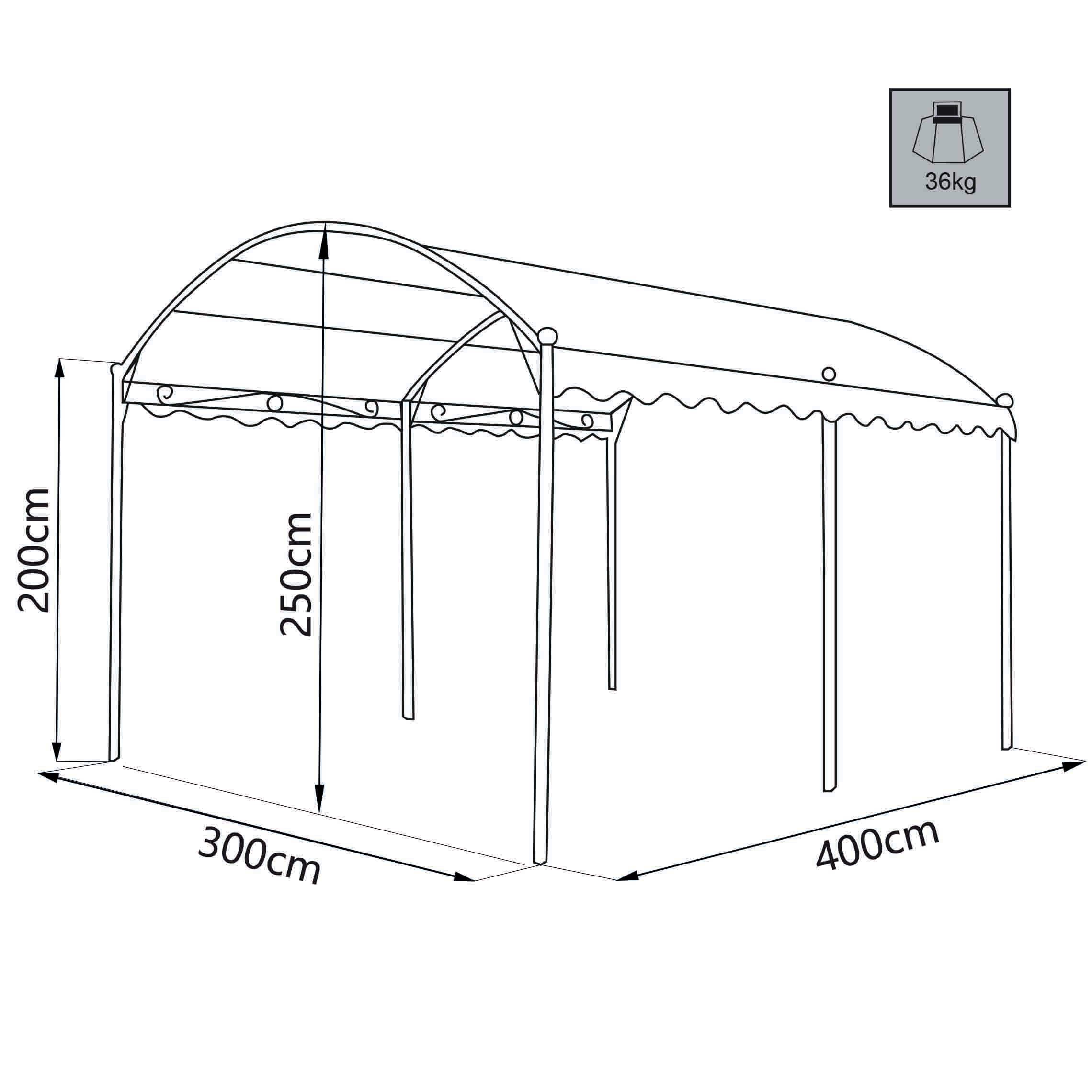 Gazebo arcato 3x4 mt con telo in poliestere rimessa auto copertura  ombreggiante Gwenda