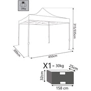 Gazebo chiudibile telescopico in alluminio professionale con telo in  PVC mt3x4,5 Cora2