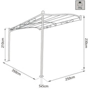 Gazebo Pergola in acciaio veranda addossata fissaggio a parete mt 3,5x2,5 Mirelle