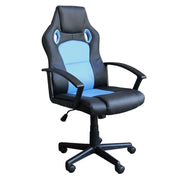 Poltrona da ufficio e gaming ergonomica in pelle nera e tessuto azzurro Stark