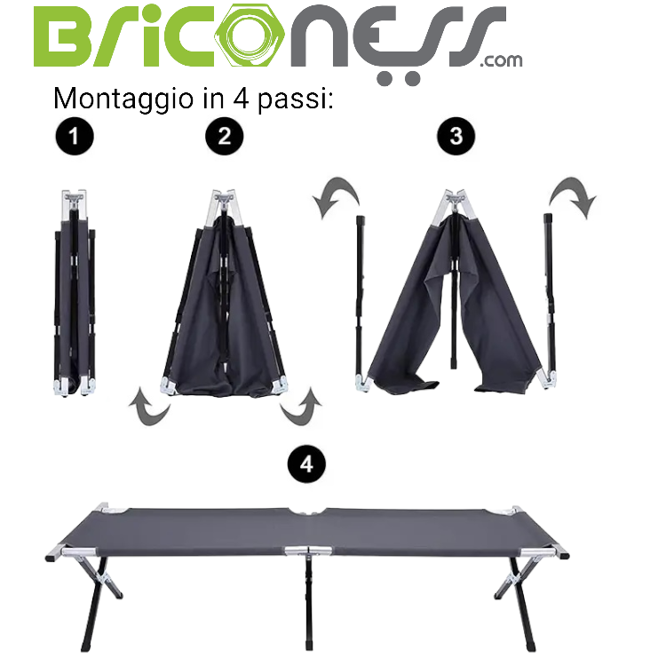 Lettino pieghevole in alluminio da campeggio con borsa per il trasport –  Briconess Business Italia