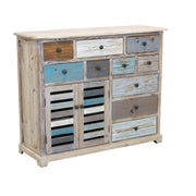 Mobile comò credenza da interno soggiorno in legno colorato effetto shabby chic con 10 cassetti e 2 ante Linea Classic