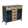 Mobile credenza madia da interno in acciaio e legno con ruote e 7 cassetti Dark