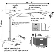 Ombrellone da giardino 2x3 mt con palo laterale orientabile in alluminio Apice