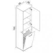 Armadio colonna in legno bianco lucido da interno con sportello a ribalta portabiancheria Dirty&Clean